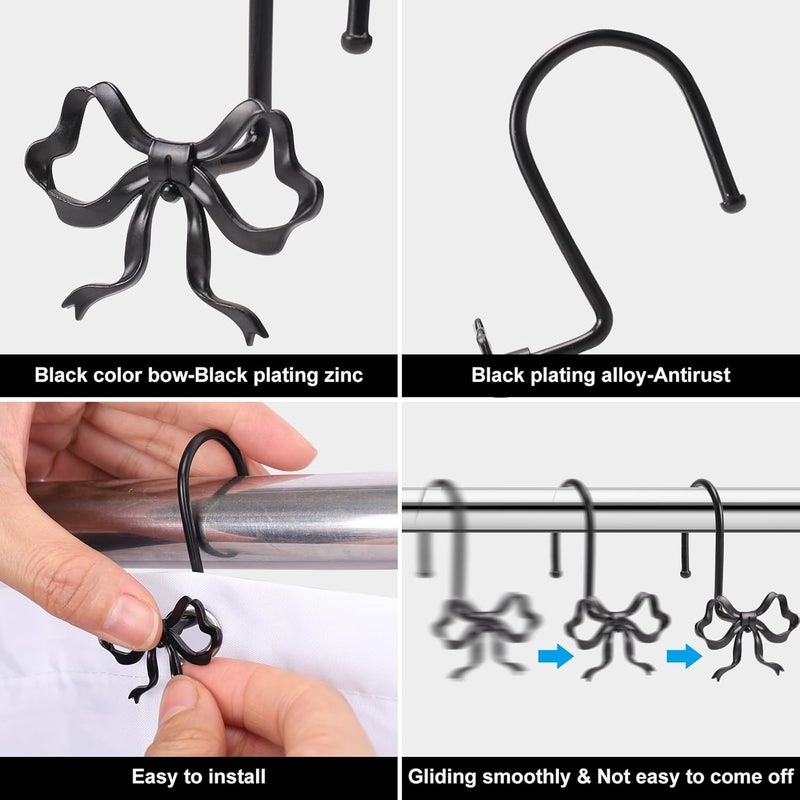 YanKiTour Bow Shower Curtain Hooks, 12 Pack Metal Decorative Rings, Rustproof Bow Knot Design for Bathroom Bedroom Living Room Baby Room Nursery Art Decor (Black 2) - Image 2